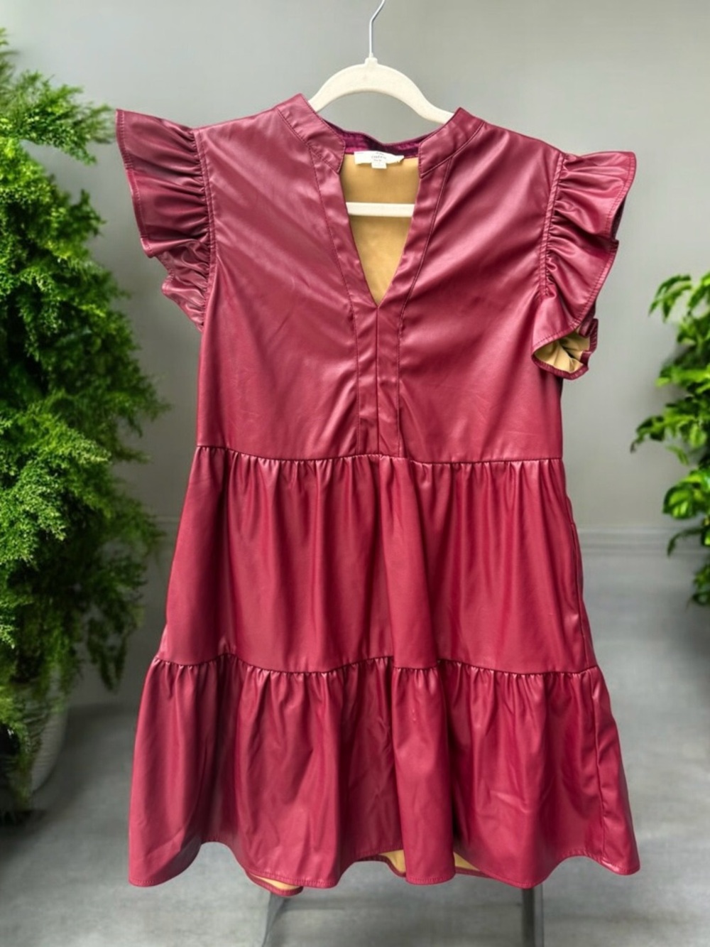 Entro Faux Leather Tiered Dress Small